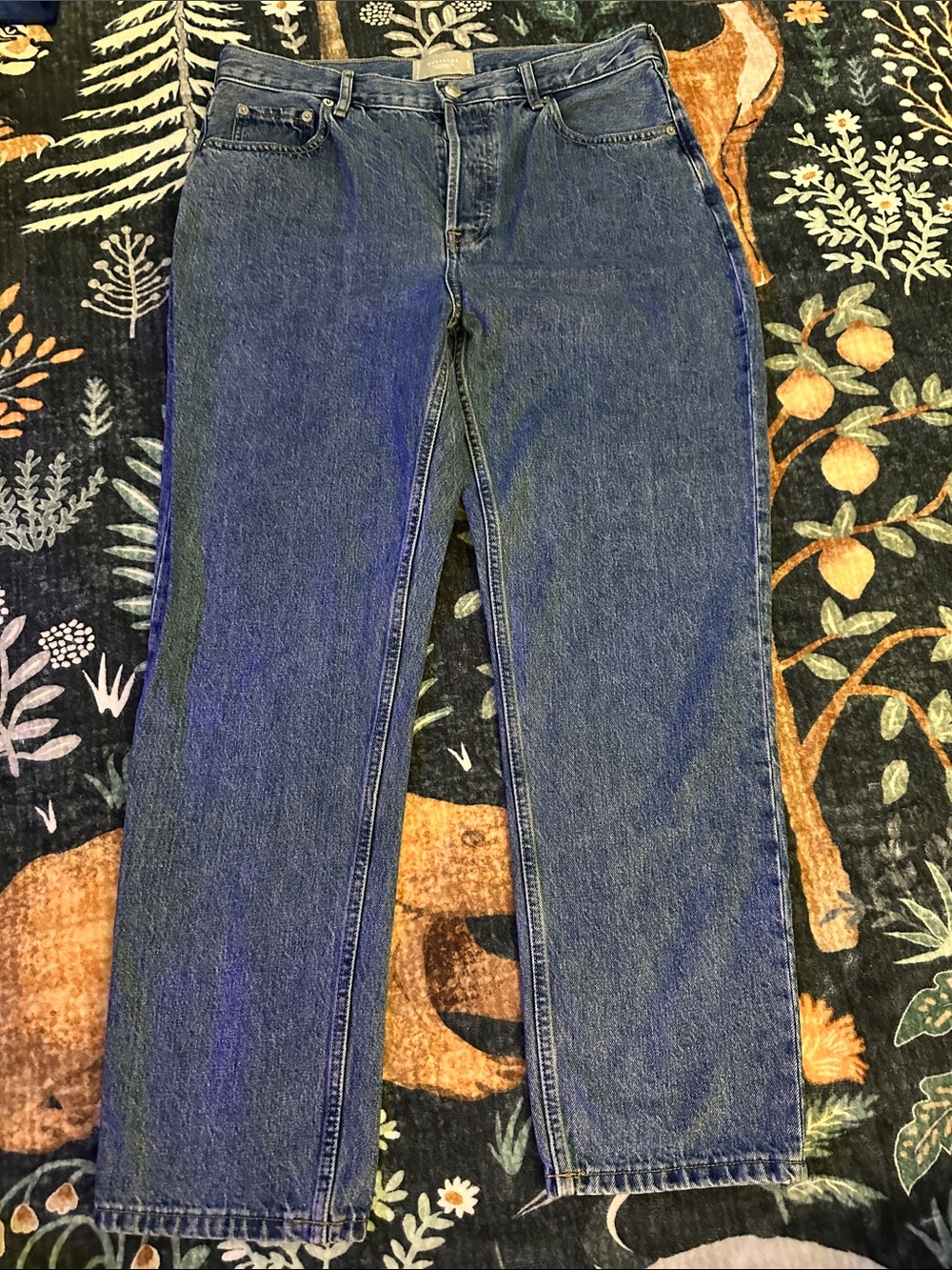 Everlane Straight Leg Jeans in Dark Blue Denim